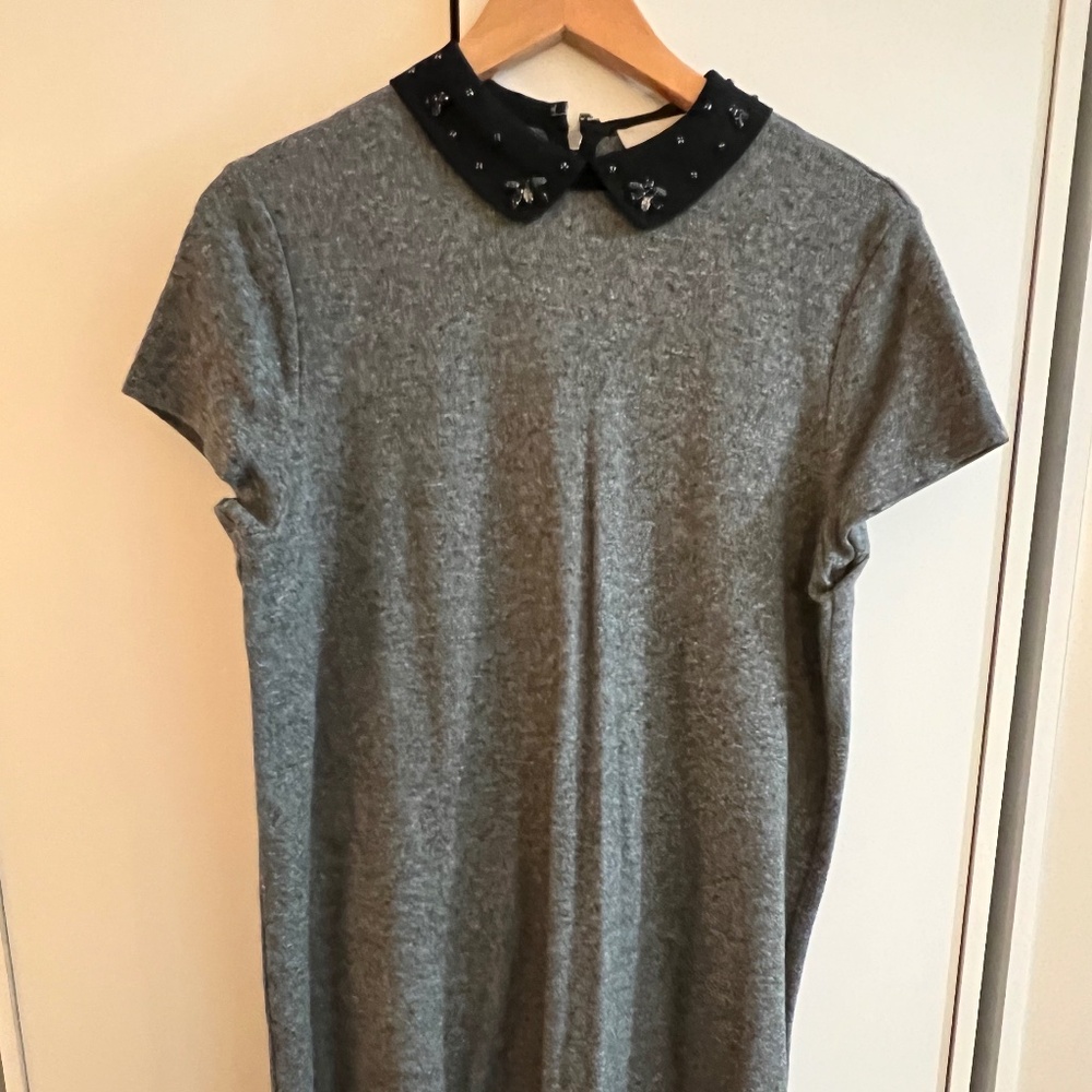 NWT LOFT Embellished Black Peter Pan Collared Knit Shift Dress in Gray Size L - Picture 8 of 13